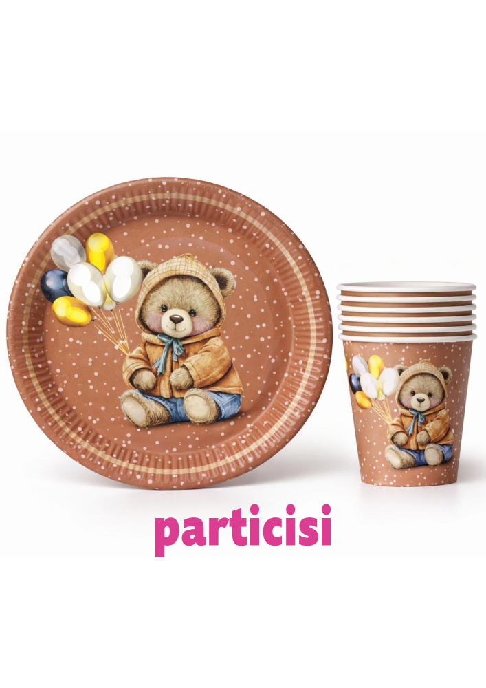 Doğum%20Günü%20Kahverengi%20Ayıcık%20Tabak%20Bardak%208li