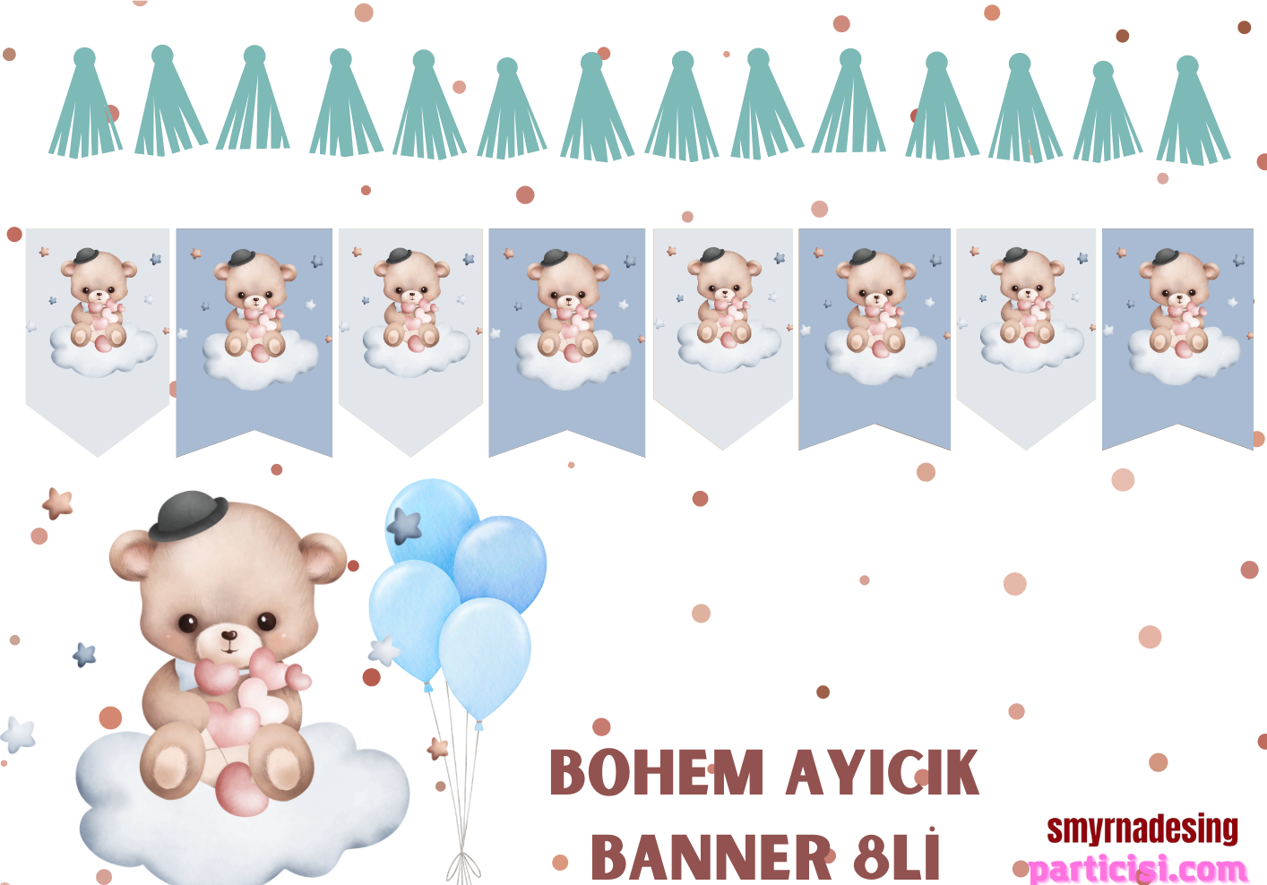 Doğum%20Günü%20Bohem%20Mavi%20Ayıcık%20Dekoratif%20Banner