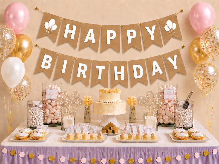 Doğum%20Günü%20Zarflı%20Banner%20Kraft%20Beyaz%20Happy%20Birthday