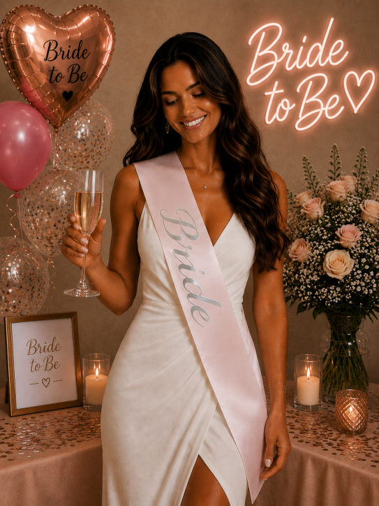 Bride%20Gümüş%20Yazılı%20Kuşak%20Pembe%20Renk
