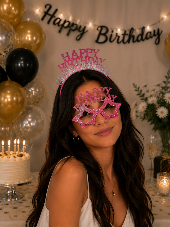 Happy%20Birthday%20Taç%20Gözlük%20Seti%20Koyu%20Pembe