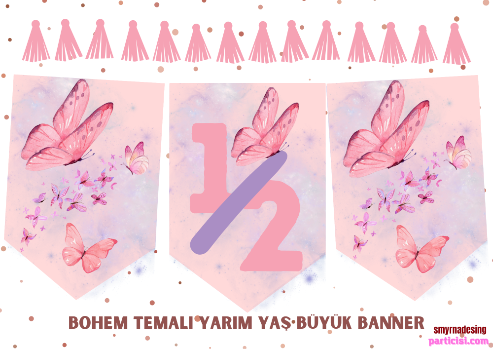 1/2%20Ay%20Doğum%20Günü%20Pembe%20Kelebek%20Banner