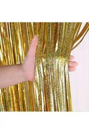 Metalize Arka Fon Perde Hologram Gold