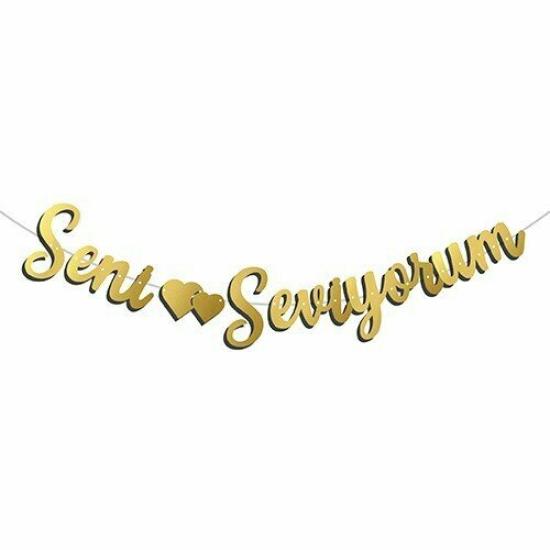 Kaligrafi Banner Seni Seviyorum Gold