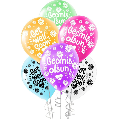 12’’ Pastel Balon Baskılı Geçmiş Olsun 1 adet
