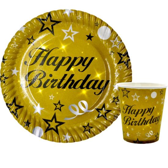Doğum Günü Happy Birthday Gold Tabak Bardak 8li