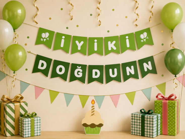 Doğum Günü Zarflı Banner Yeşil İyiki Doğdun