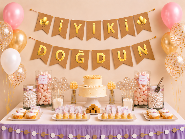 Doğum Günü Zarflı Banner Kraft Varaklı Gold
