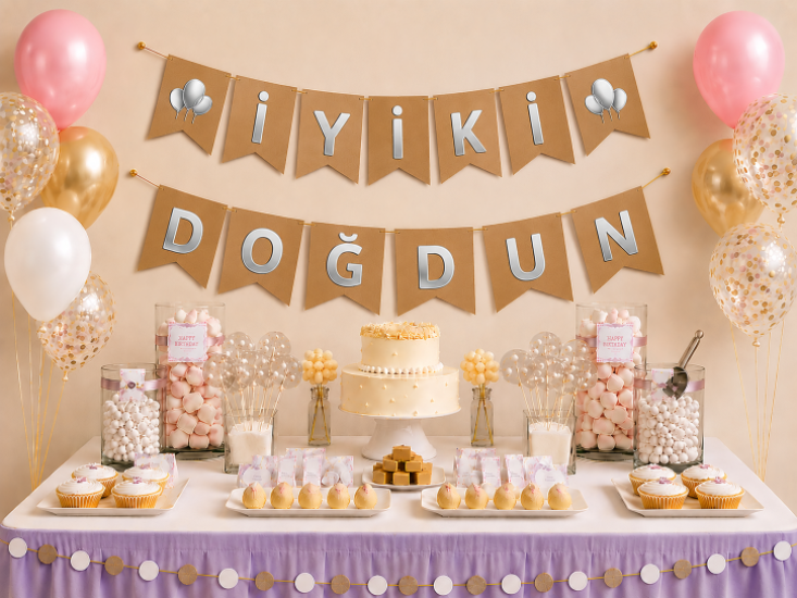 Doğum Günü Zarflı Banner Kraft Varaklı Gümüş