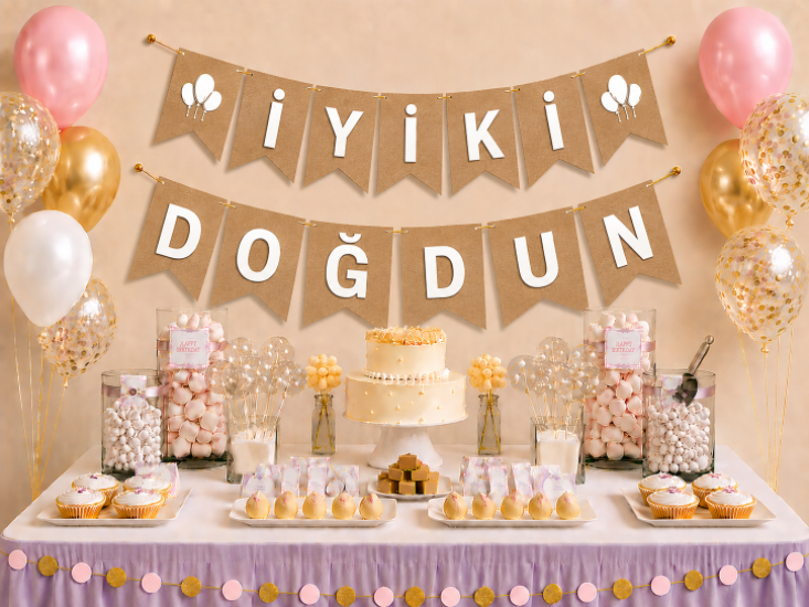 Doğum Günü Zarflı Banner Kraft Beyaz İyi Ki Doğdun
