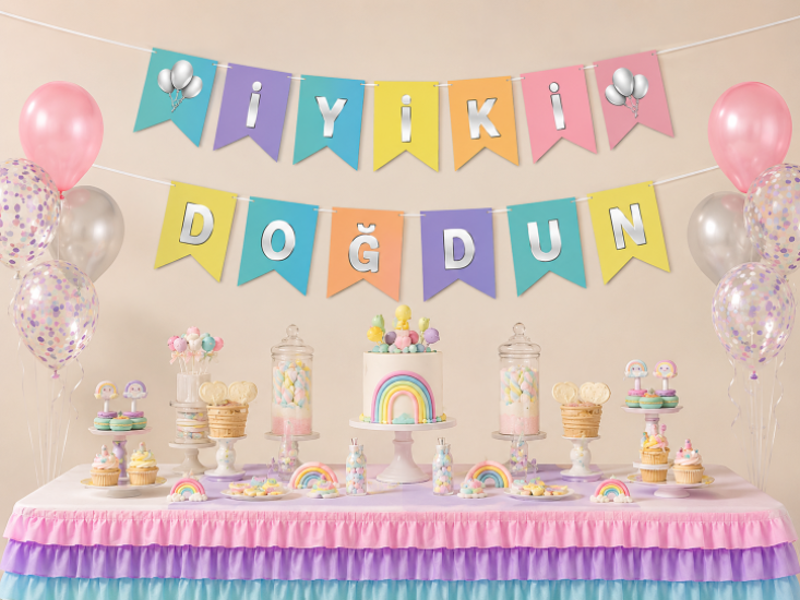 Doğum Günü Zarflı Banner Makaron Varaklı Gümüş 
