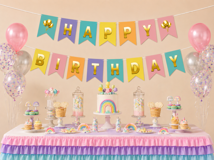 Doğum Günü Zarflı Banner Makaron Varaklı Gold Happy Birthday