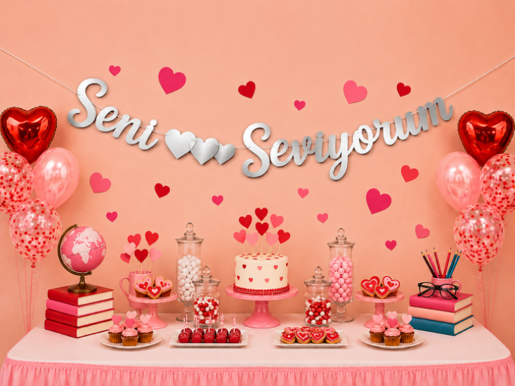 Kaligrafi Banner Seni Seviyorum Gümüş
