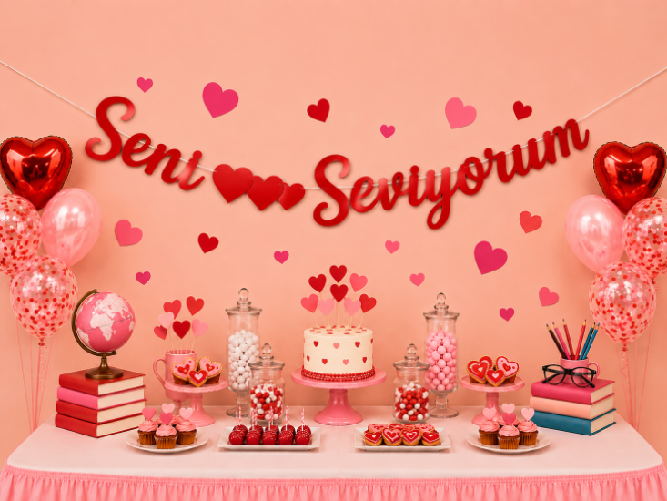 Kaligrafi Banner Seni Seviyorum Kırmızı
