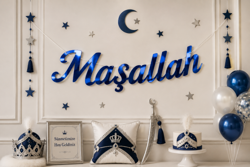 Kaligrafi Banner Maşallah Lacivert