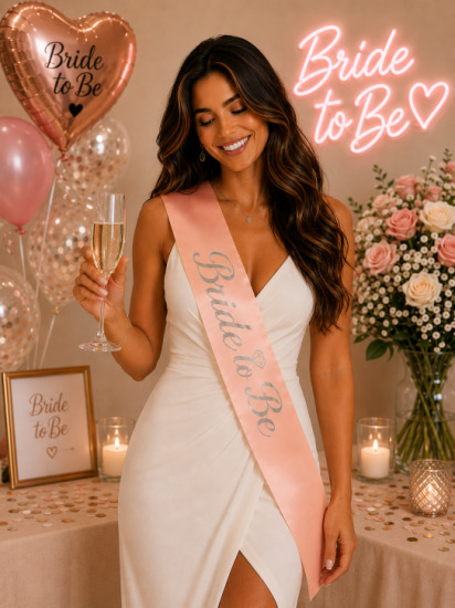 Bride To Be Gümüş Yazılı Kuşak Pembe Renk