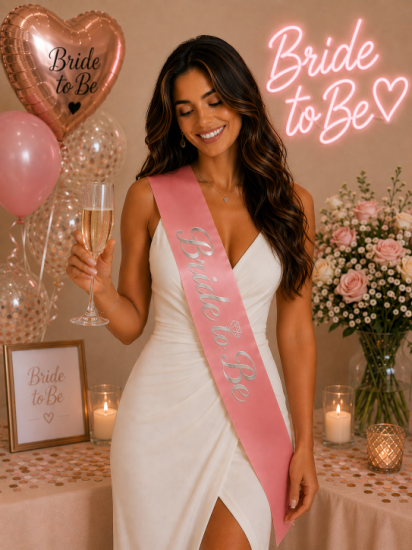 Bride To Be Gümüş Yazılı Kuşak Şeker Pembe Renk