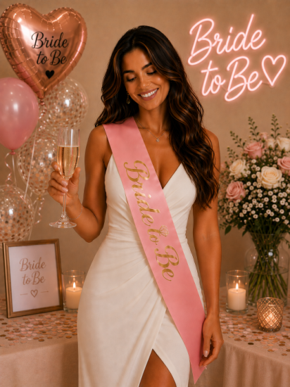 Bride to be Gold Yazılı Kuşak Pembe Renk
