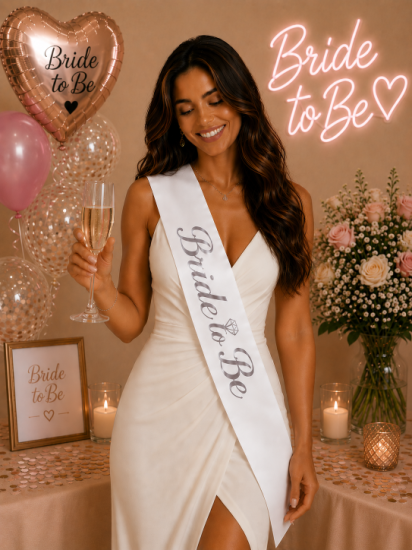 Bride To Be Gümüş Yazılı Kuşak Beyaz Renk