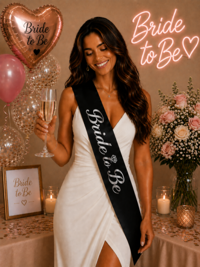 Siyah Bride To Be Gümüş Yazılı Kuşak