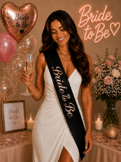 Siyah Bride to be Rosegold Yazılı Kuşak