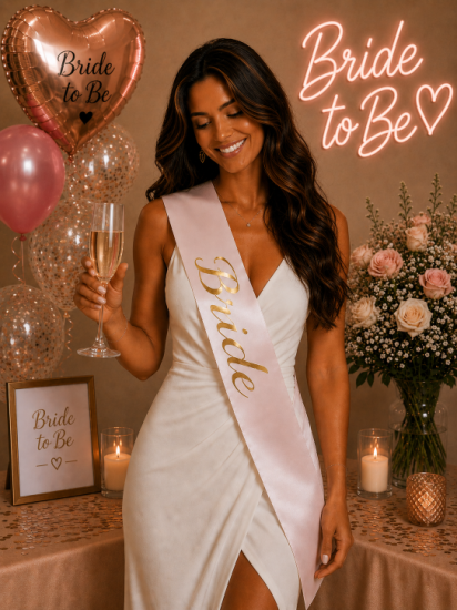 Bride Gold Yazılı Kuşak Pembe Renk