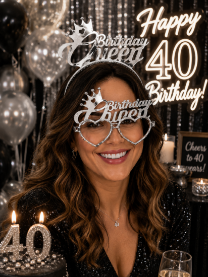 Birthday Queen Taç Gözlük Seti Gümüş