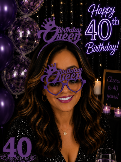 Birthday Queen Taç Gözlük Seti Mor
