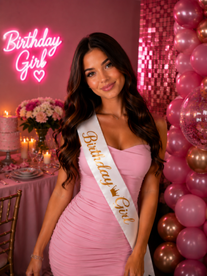 Beyaz Birthday Girl Gold Yazılı Kuşak
