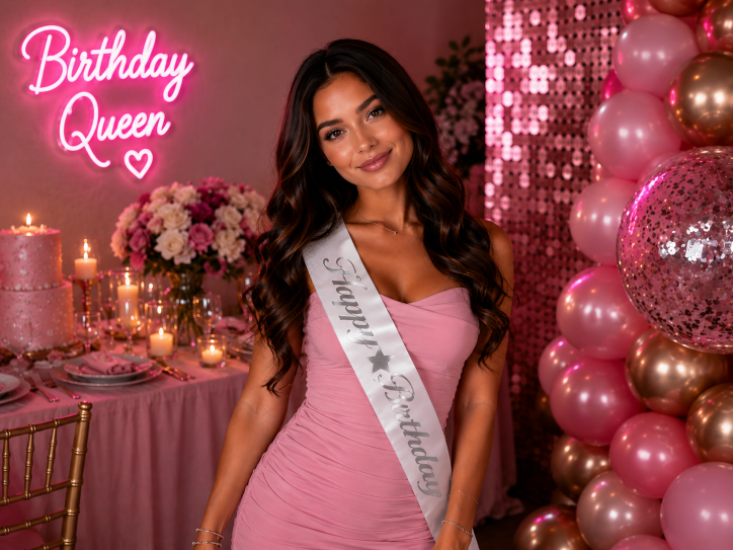 Beyaz Happy Birthday Gümüş Yazılı Kuşak