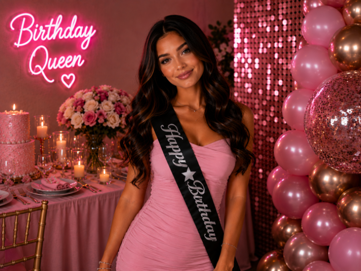 Siyah Happy Birthday Gümüş Yazılı Kuşak