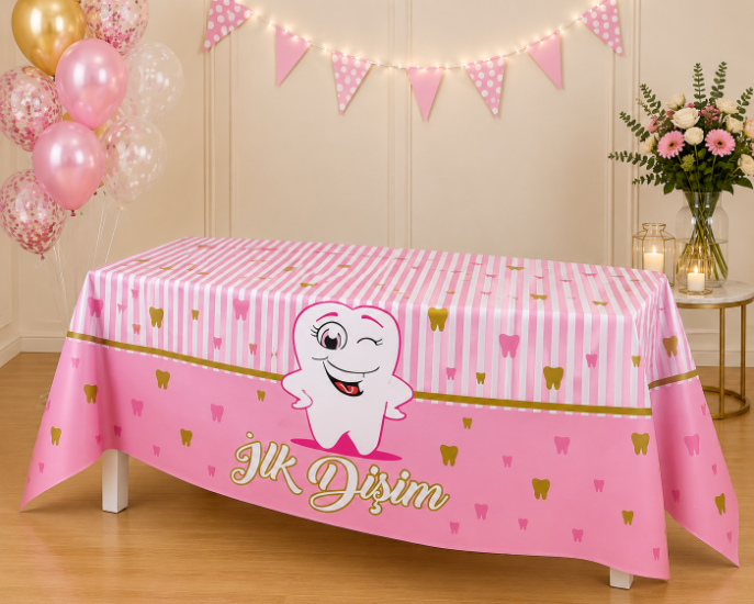 İlk Dişim Kullan At Masa Örtüsü Pembe
