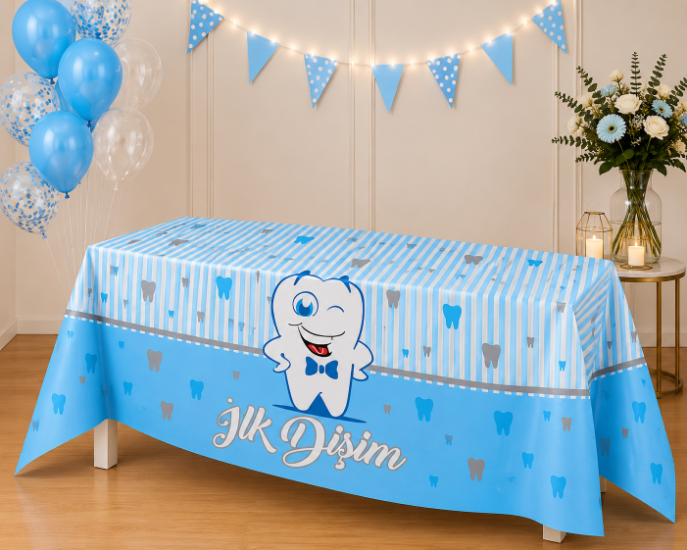 İlk Dişim Kullan At Masa Örtüsü Mavi