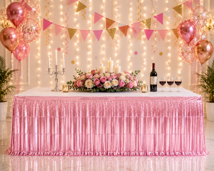 Metalize Masa Eteği Pembe 70x280 cm