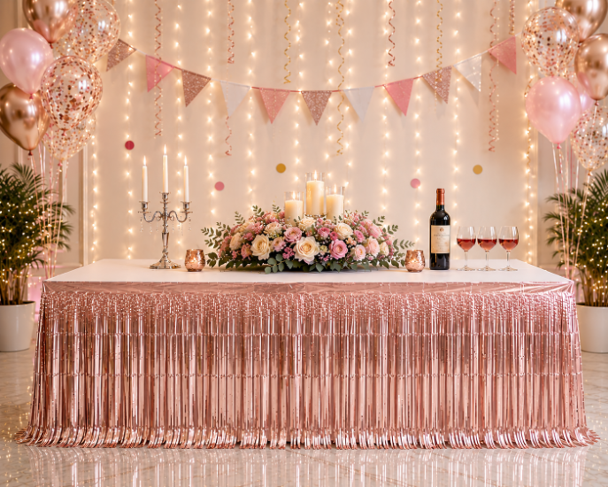 Metalize Masa Eteği Rosegold 70x280 cm