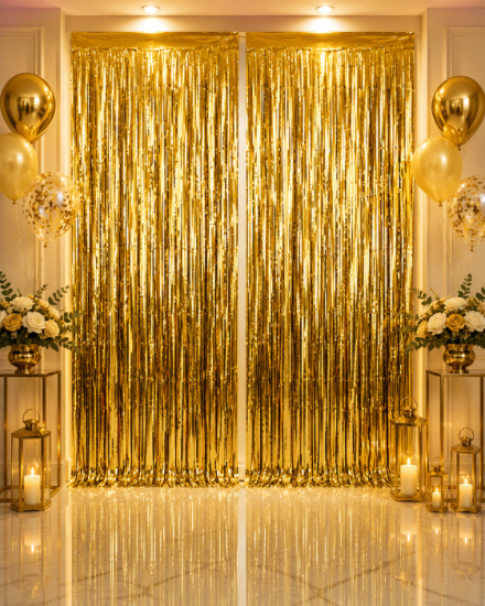 Metalize Arka Fon Perde Gold 90x190 cm