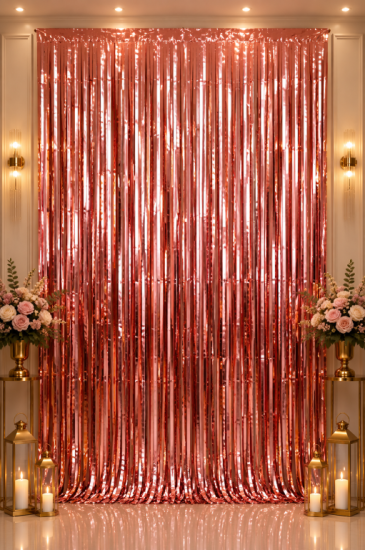 Metalize Arka Fon Perde Rosegold 100x200 cm