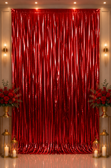 Metalize Arka Fon Perde Kırmızı 100x200 cm