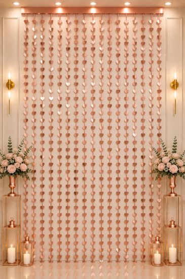 Metalize Arka Fon Perde Kalp Rosegold 100x200 cm
