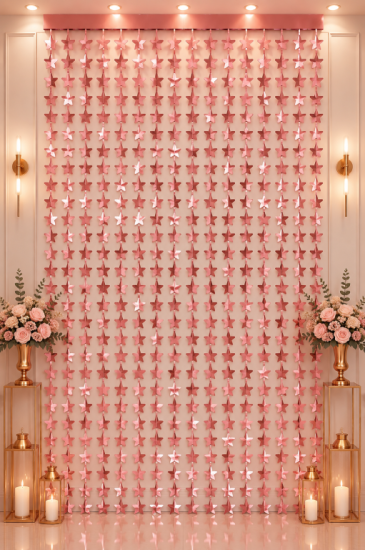 Metalize Arka Fon Perde Yıldız Rosegold 100x200 cm