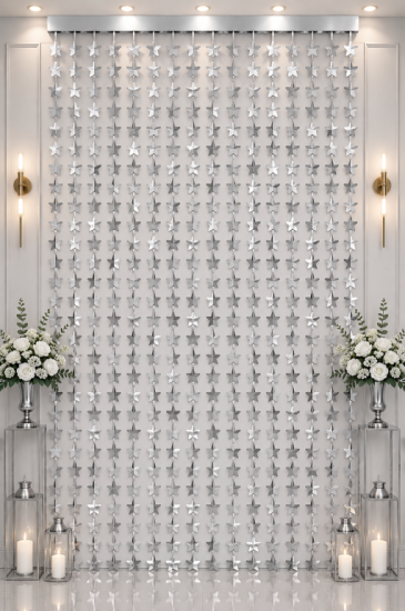 Metalize Arka Fon Perde Yıldız Gümüş 100x200 cm