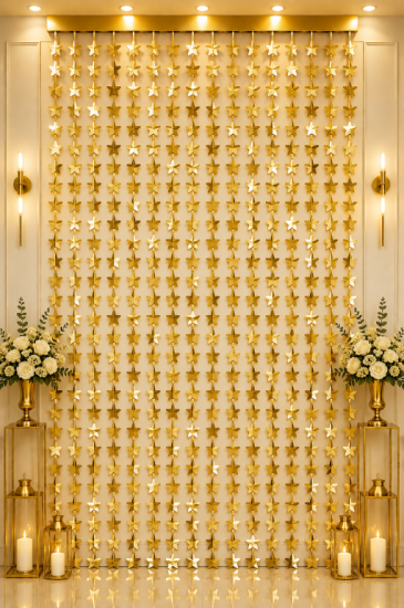 Metalize Arka Fon Perde Yıldız Gold 100x200 cm