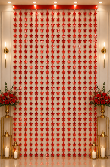 Metalize Arka Fon Perde Yıldız Kırmızı 100x200 cm