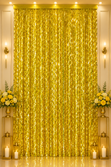 Metalize Arka Fon Perde Dalgalı Hologramlı Gold 100x200 cm