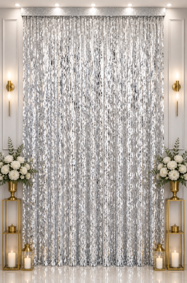 Metalize Arka Fon Perde Dalgalı Gümüş 100x200 cm