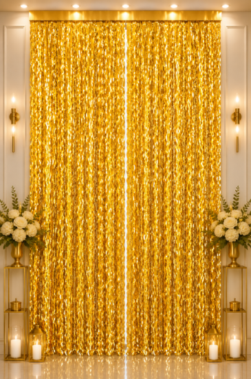 Metalize Arka Fon Perde Dalgalı Gold 100x200 cm