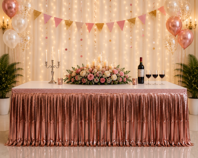 Metalize Masa Eteği Rosegold 80x320 cm