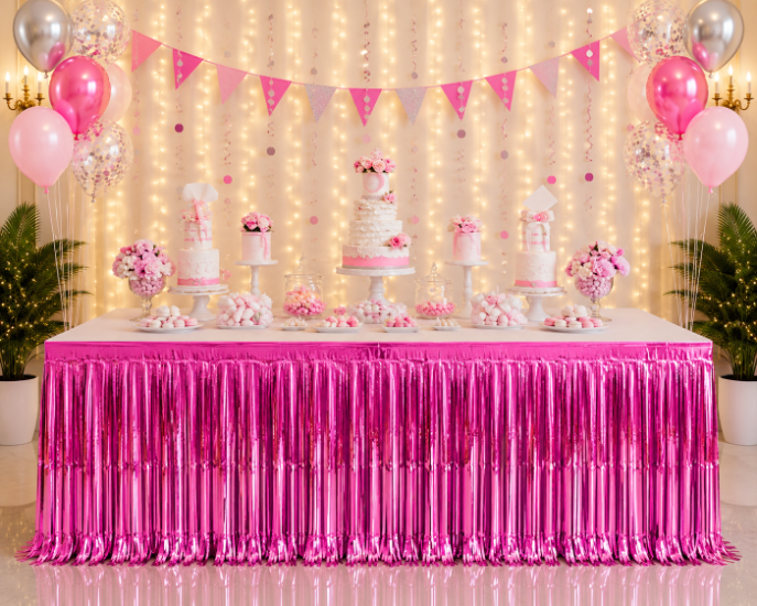 Metalize Masa Eteği Pembe 80x320 cm