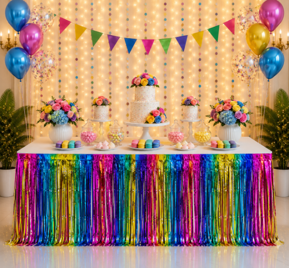Masa Eteği Metalik Gökkuşağı 80x320 cm