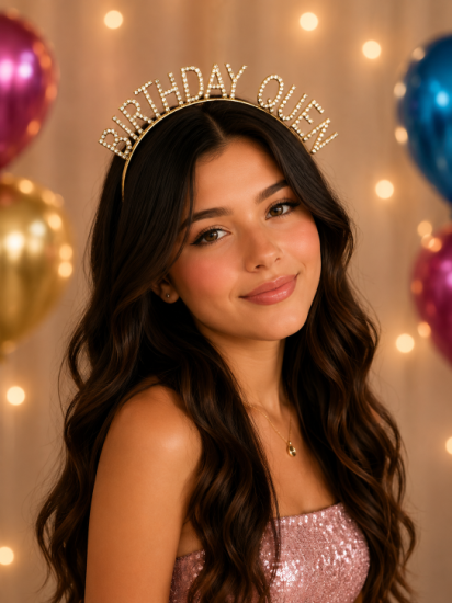 Doğum Günü Birthday Queen Taşlı Taç Gold